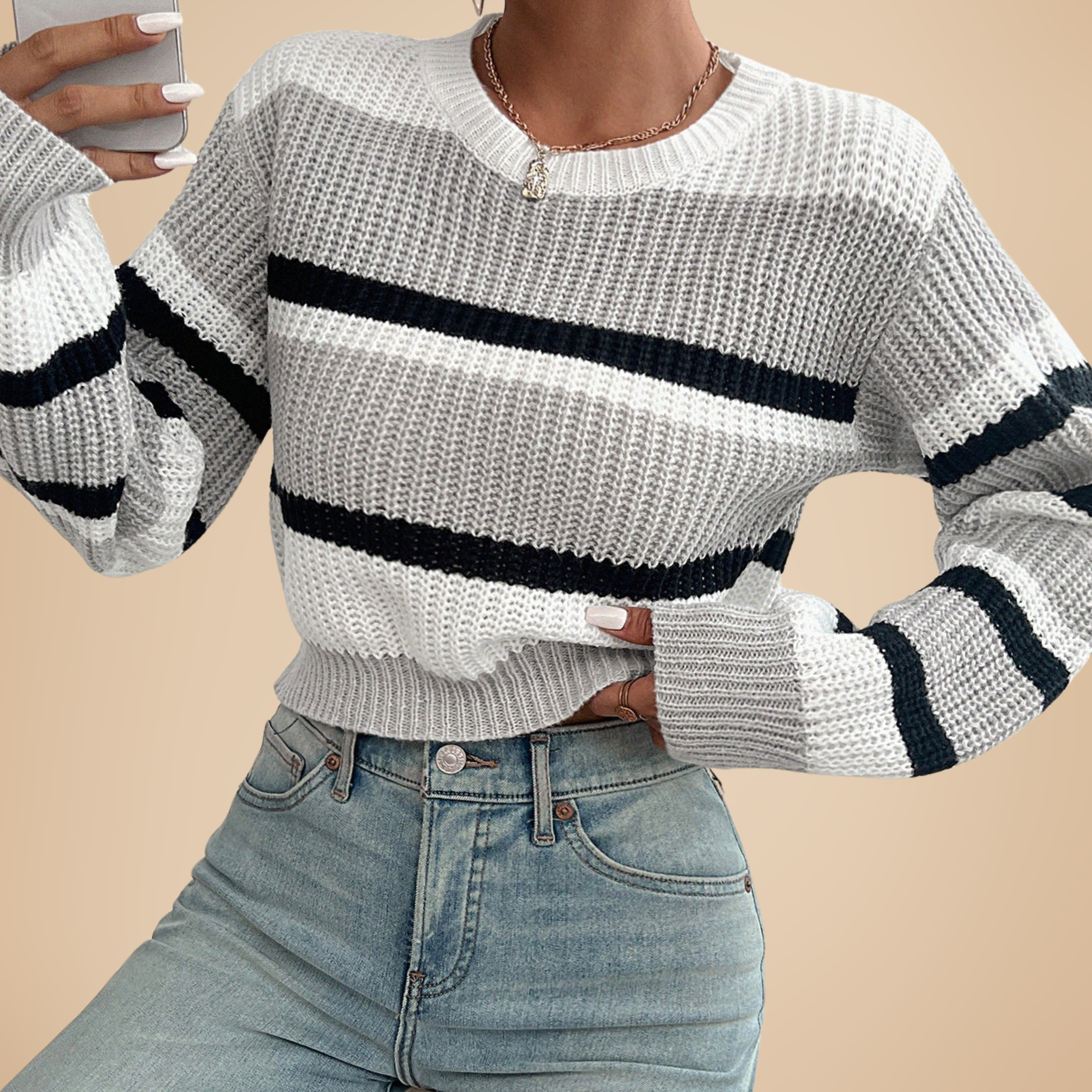Faya™ Pasiasty Sweter Damski